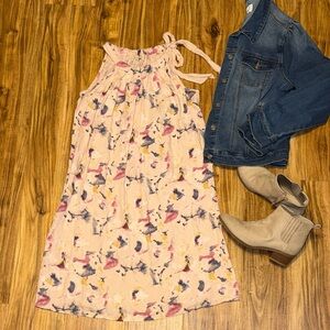 Bellambia womens small 4 6 dress mini knee pink blue yellow pattern linen Italy